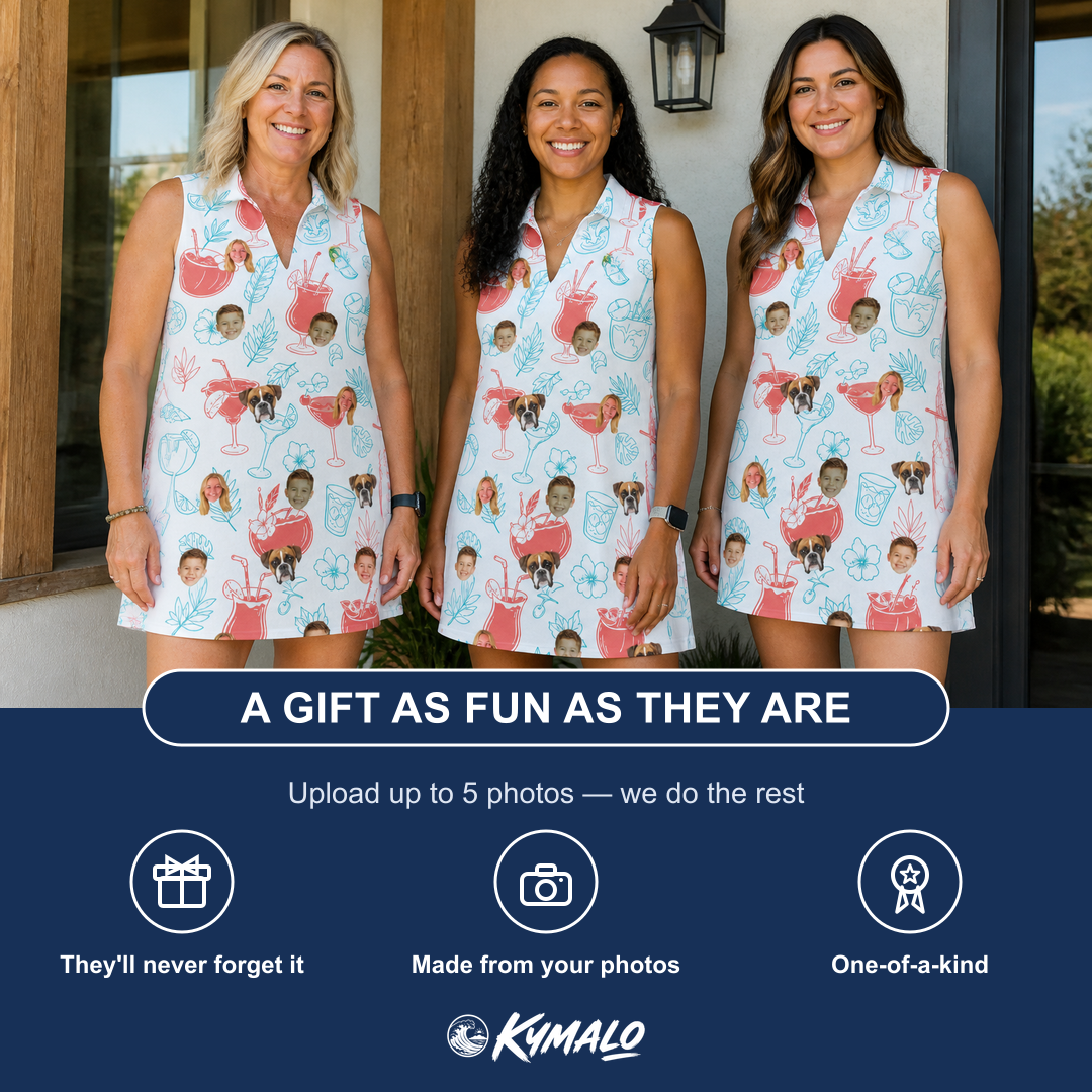 Friends in matching Women's Engaged Elixirs Custom Face V-Neck Dress — a group gift photo