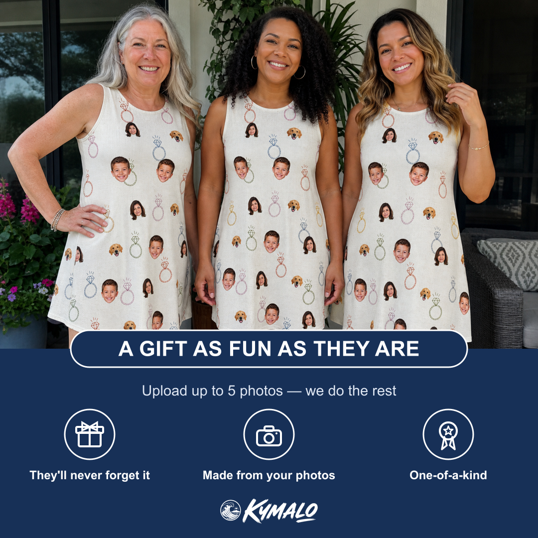 Friends in matching Women's Brilliant Bachelorette Custom Face Tank Dress — a group gift photo