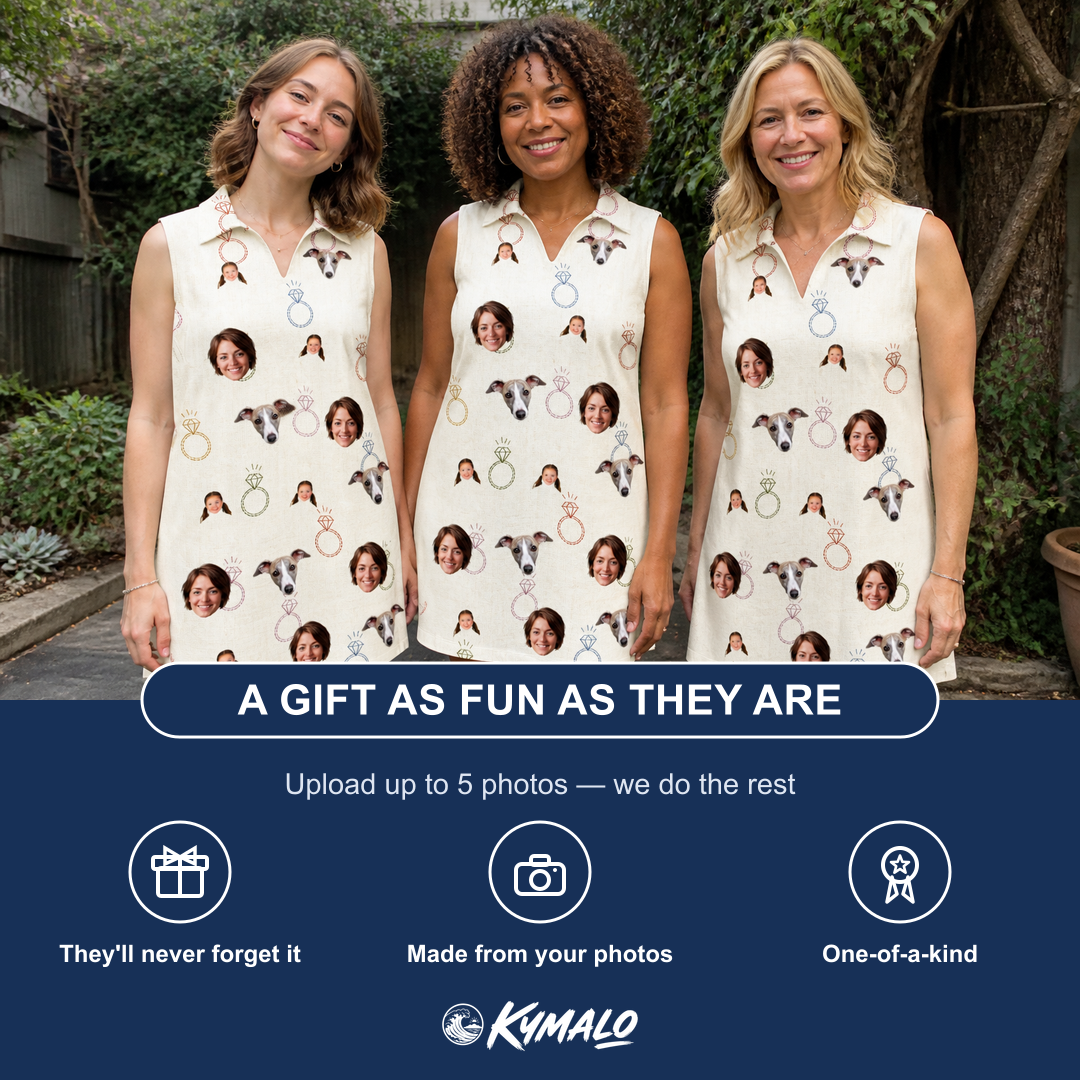 Friends in matching Women's Brilliant Bachelorette Custom Face V-Neck Dress — a group gift photo
