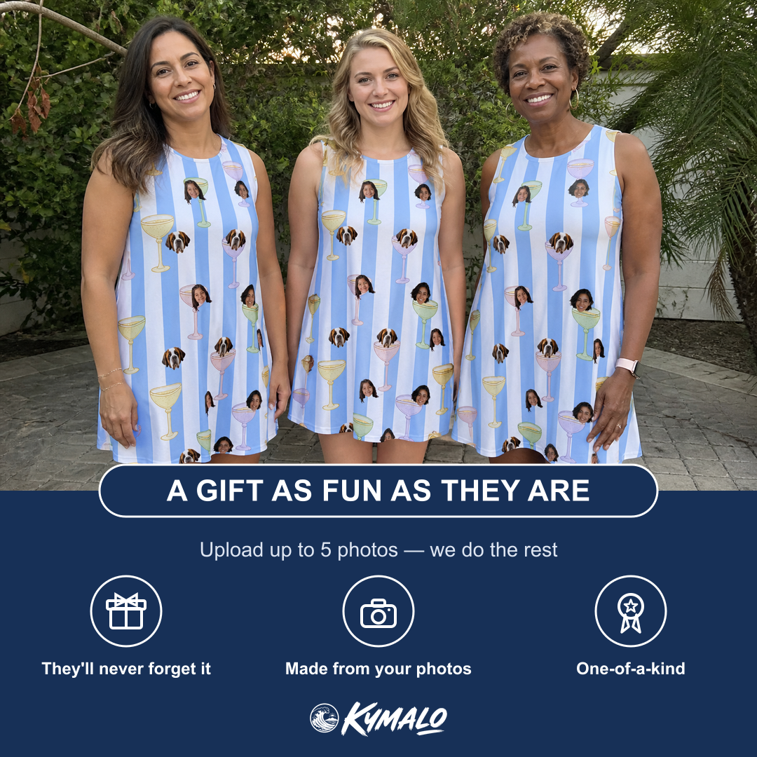 Friends in matching Women's Clink Wink Custom Face Tank Dress — a group gift photo