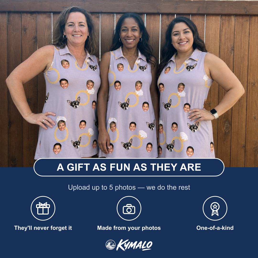 Friends in matching Women's Diamond Dares Custom Face V-Neck Dress — a group gift photo