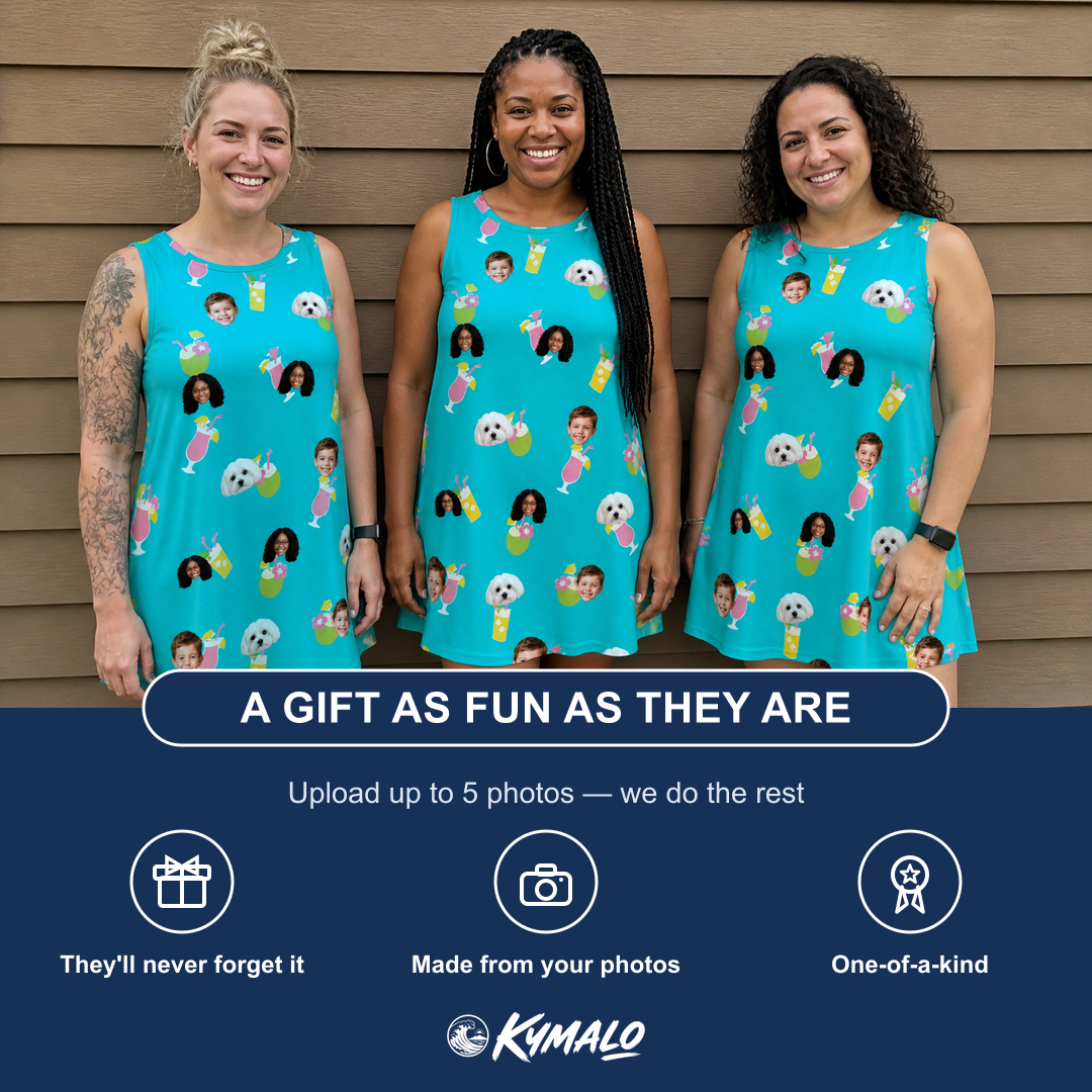 Friends in matching Women's Daiquiri Darlings Custom Face Tank Dress — a group gift photo