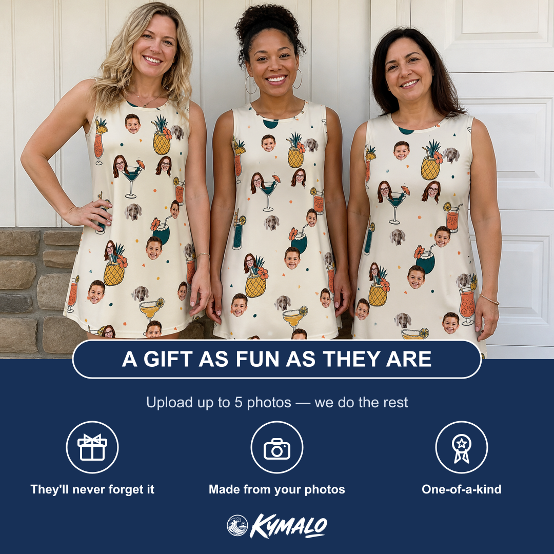 Friends in matching Women's Mango Matrimony Custom Face Tank Dress — a group gift photo
