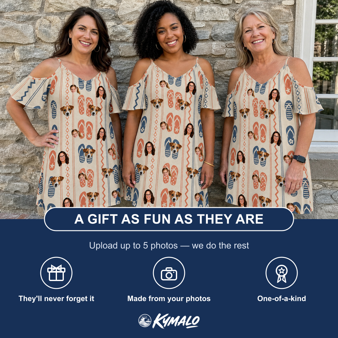 Friends in matching Women's Sole Mates Custom Face Off-Shoulder Dress — a group gift photo
