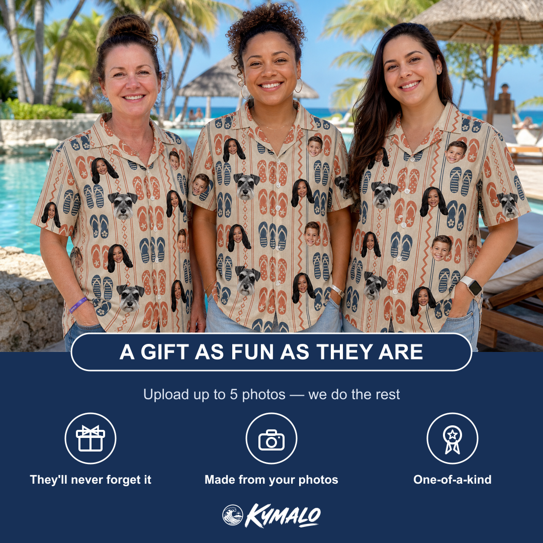 Friends in matching Women's Sole Mates Custom Face Hawaiian Shirt — a group gift photo