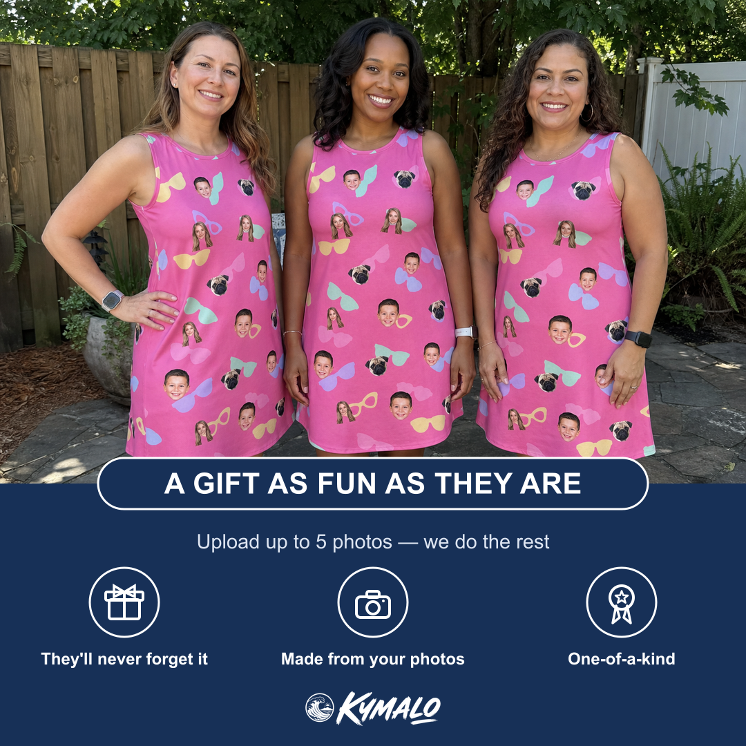 Friends in matching Women's Sunbound Siblings Custom Face Tank Dress — a group gift photo