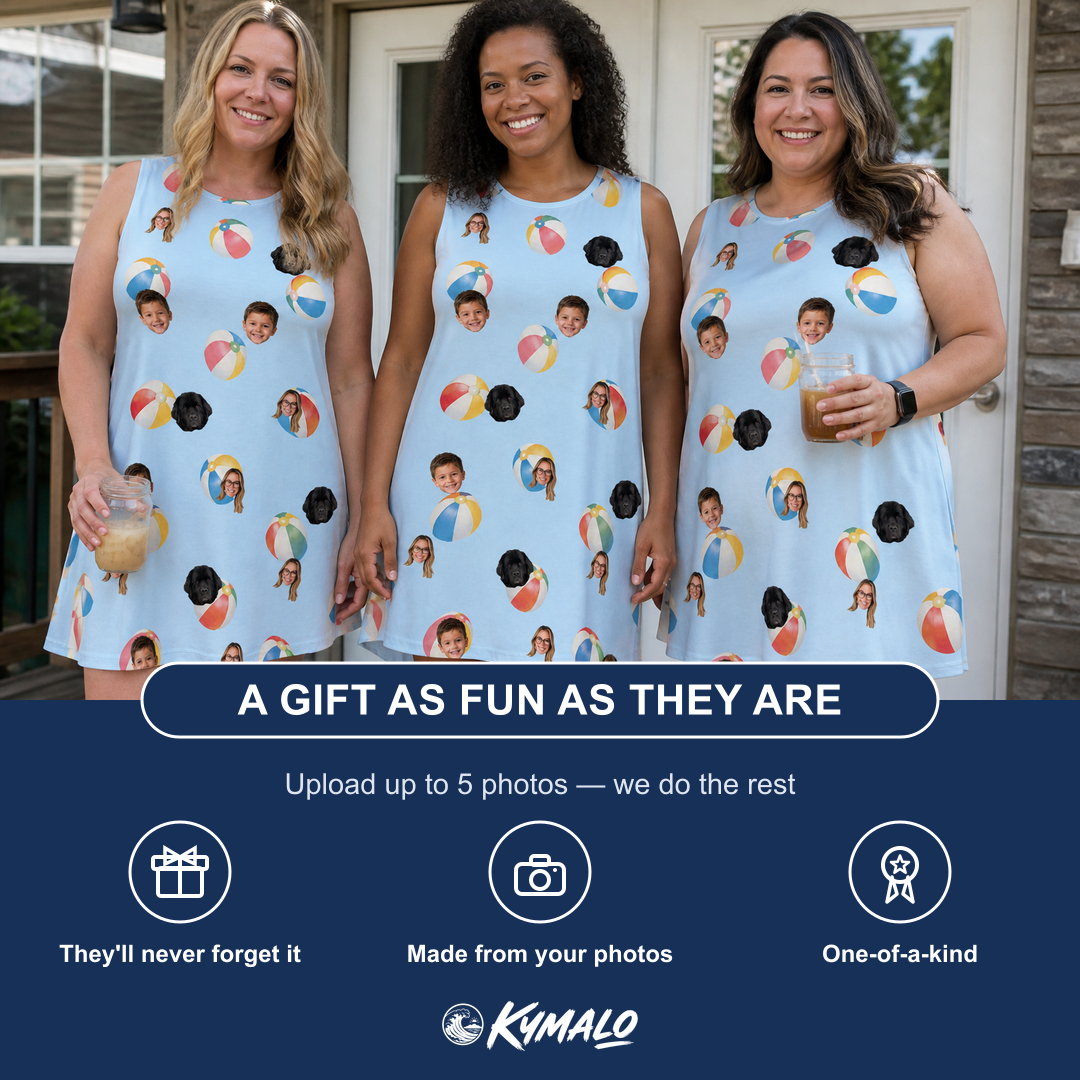 Friends in matching Women's Family Floaties Custom Face Tank Dress — a group gift photo