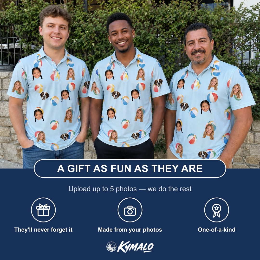 Friends in matching Men's Family Floaties Custom Face Polo Shirt — a group gift photo