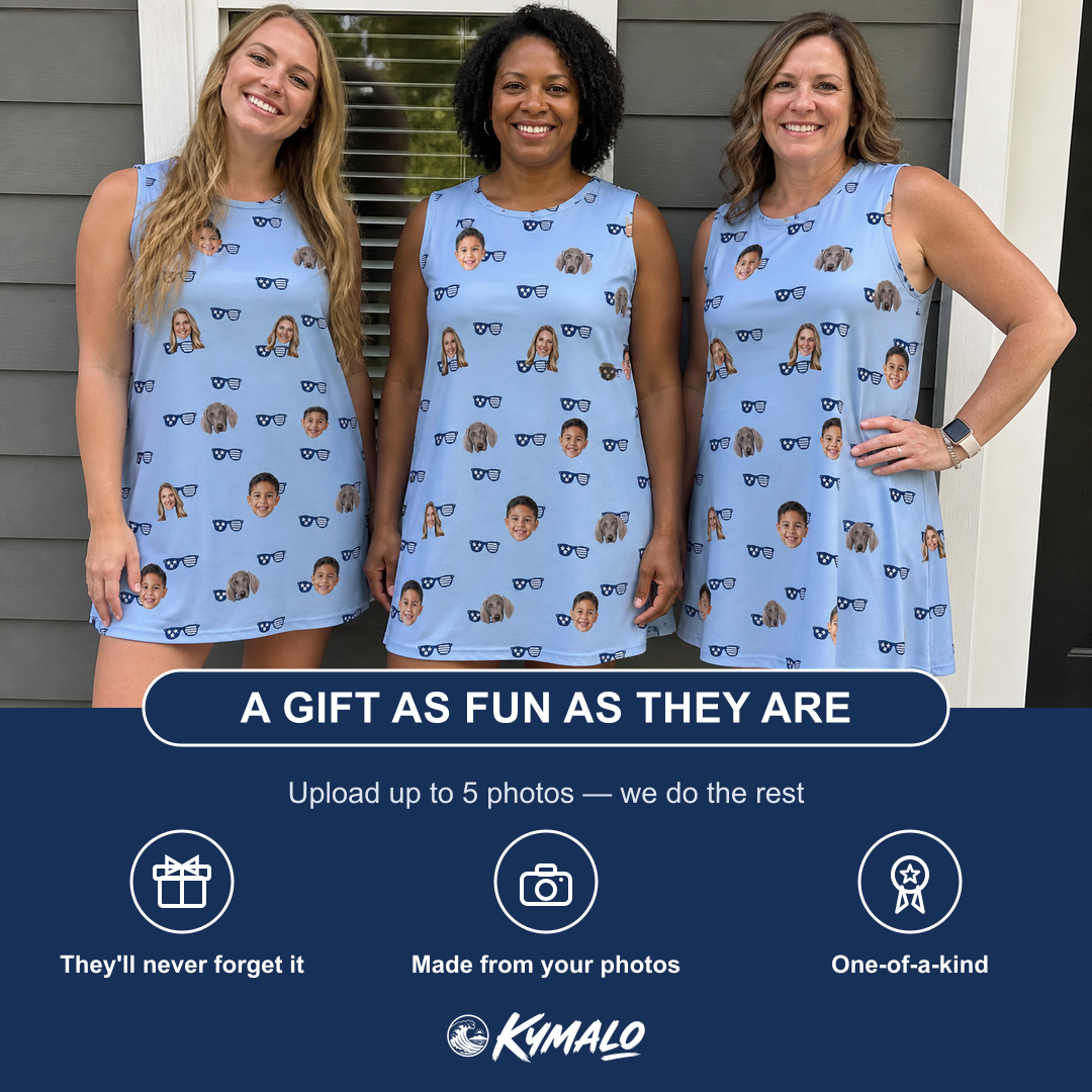 Friends in matching Women's Tri-Tone Tints Custom Face Tank Dress — a group gift photo