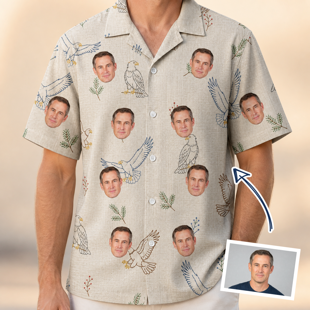 Man wearing Men's Talon Toast Custom Face Hawaiian Shirt — custom faces printed all-over