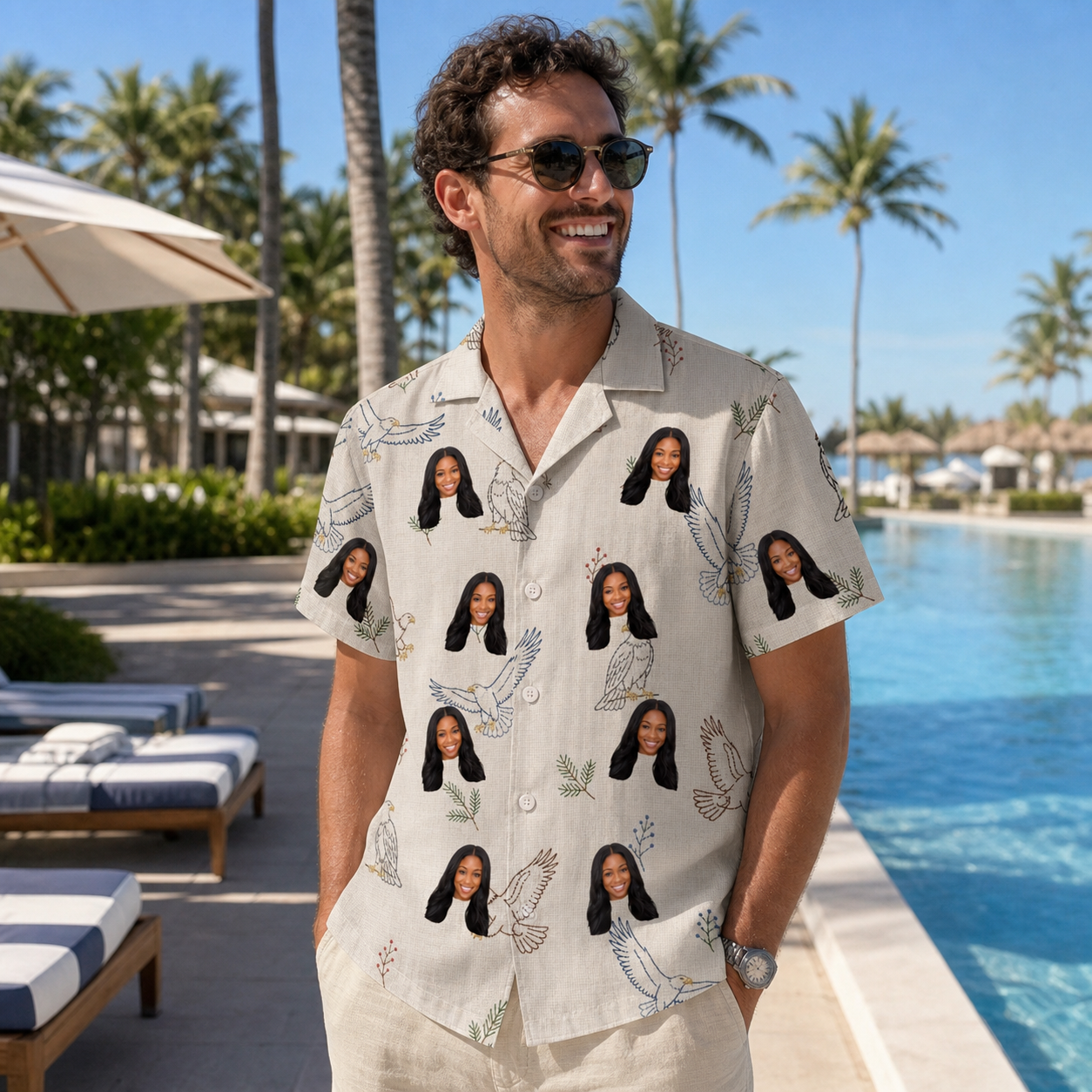 Real-life photo of someone wearing Men's Talon Toast Custom Face Hawaiian Shirt — custom faces printed all-over