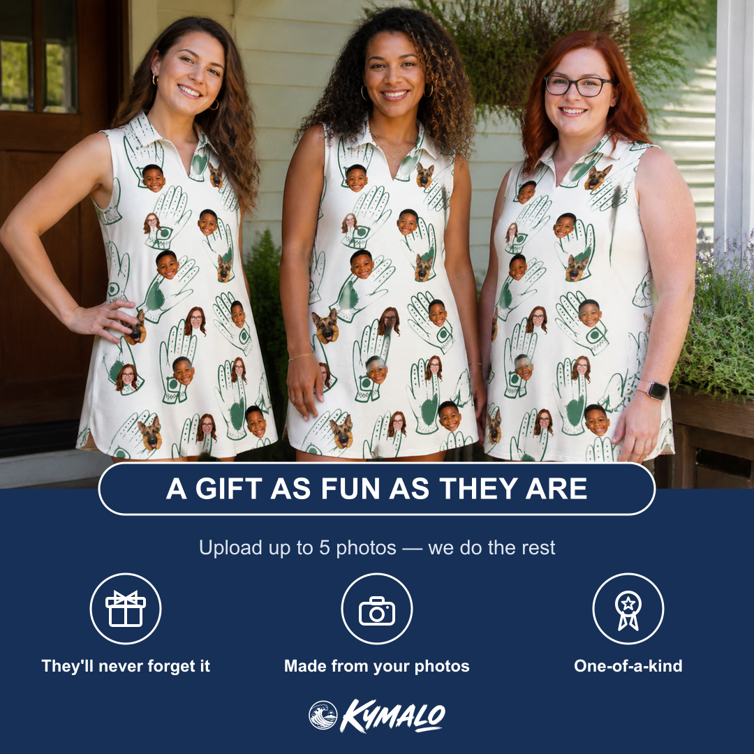 Friends in matching Women's Glove Affair Custom Face V-Neck Dress — a group gift photo
