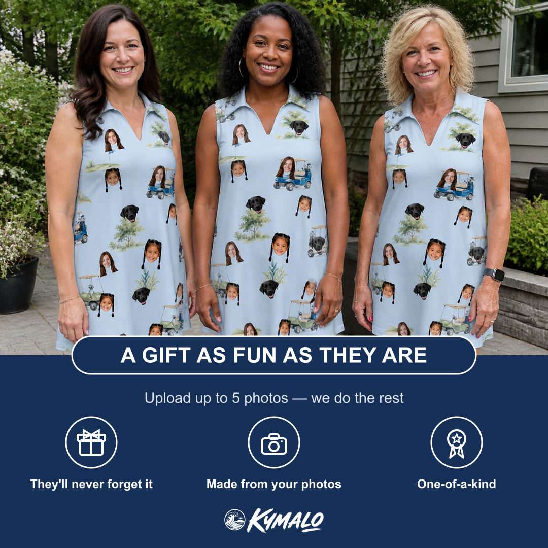 Friends in matching Women's Driver Drifters Custom Face V-Neck Dress — a group gift photo