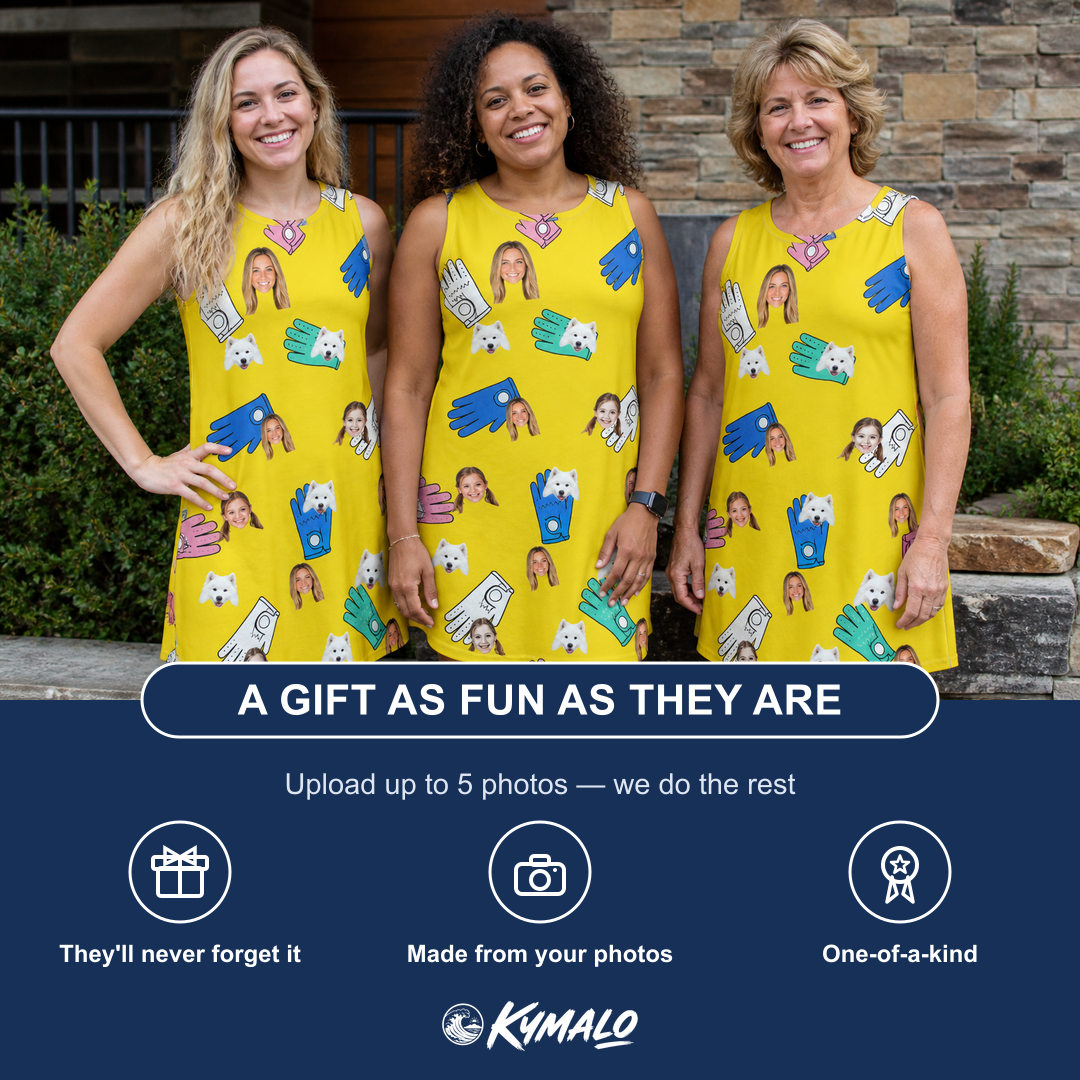 Friends in matching Women's Mighty Mitts Custom Face Tank Dress — a group gift photo
