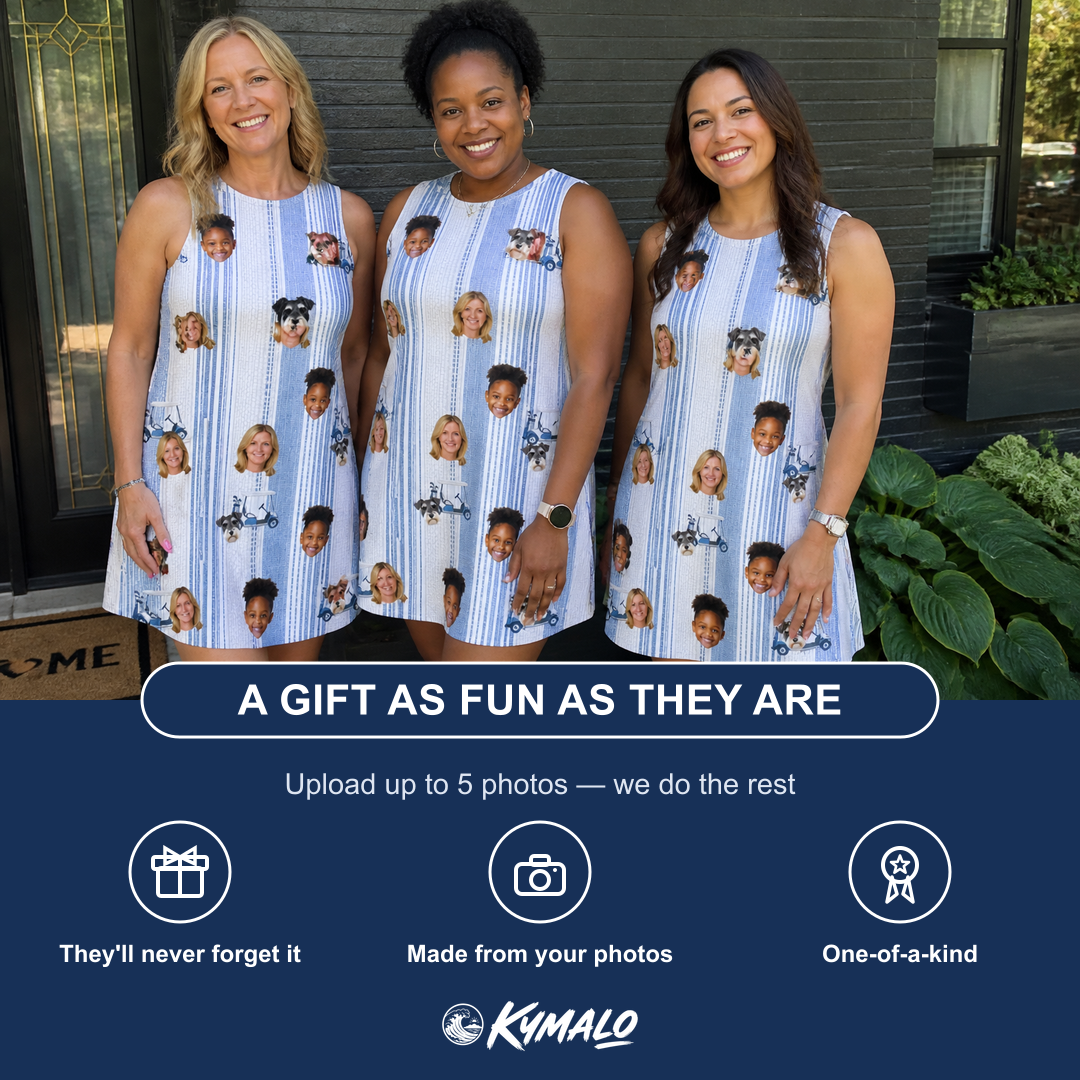 Friends in matching Women's Foreward Motion Custom Face Tank Dress — a group gift photo