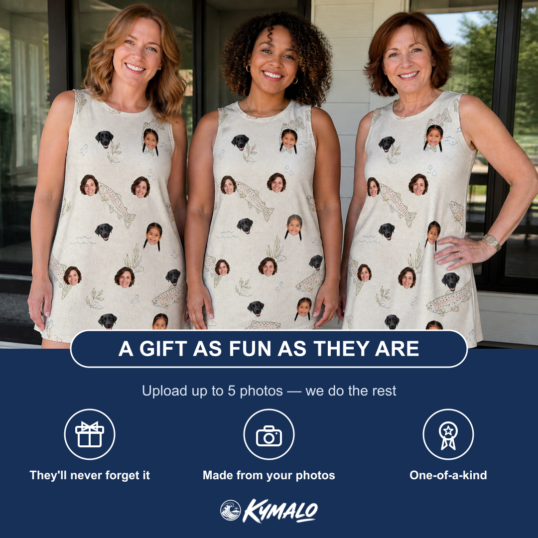 Friends in matching Women's Creek Chic Custom Face Tank Dress — a group gift photo