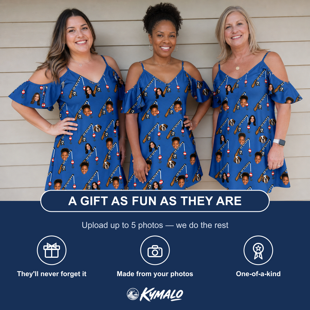 Friends in matching Women's Rod Rodeo Custom Face Off-Shoulder Dress — a group gift photo