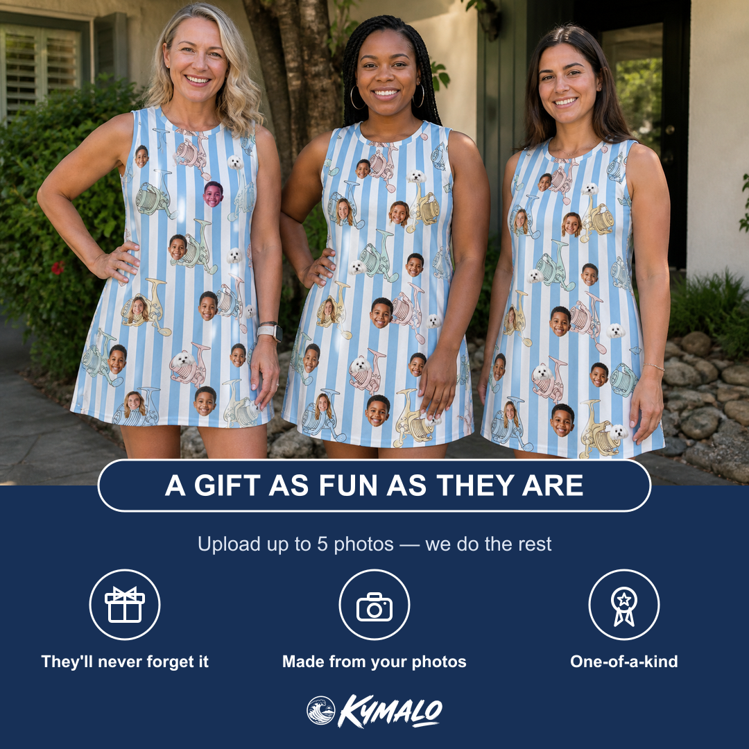 Friends in matching Women's Spinner Spritz Custom Face Tank Dress — a group gift photo