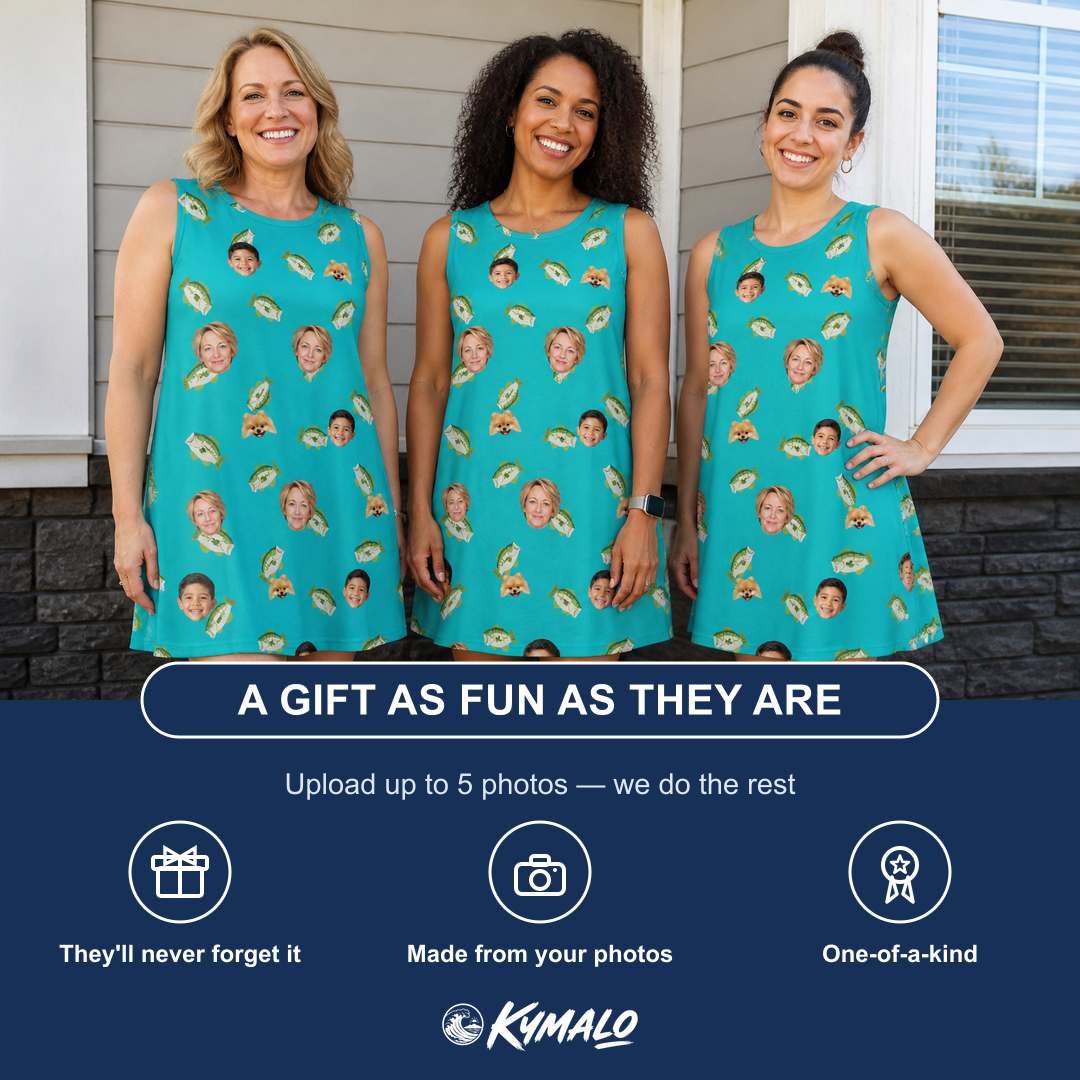 Friends in matching Women's Casting Call Custom Face Tank Dress — a group gift photo
