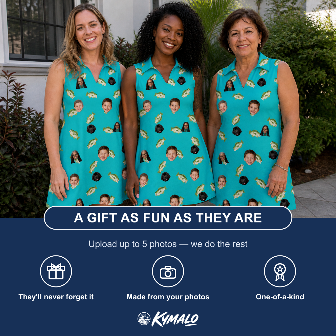 Friends in matching Women's Casting Call Custom Face V-Neck Dress — a group gift photo