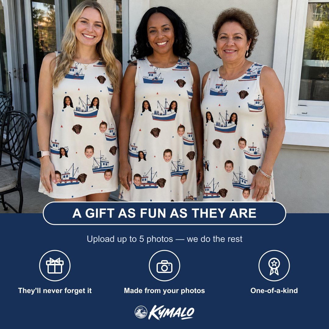 Friends in matching Women's Mini Mariners Custom Face Tank Dress — a group gift photo