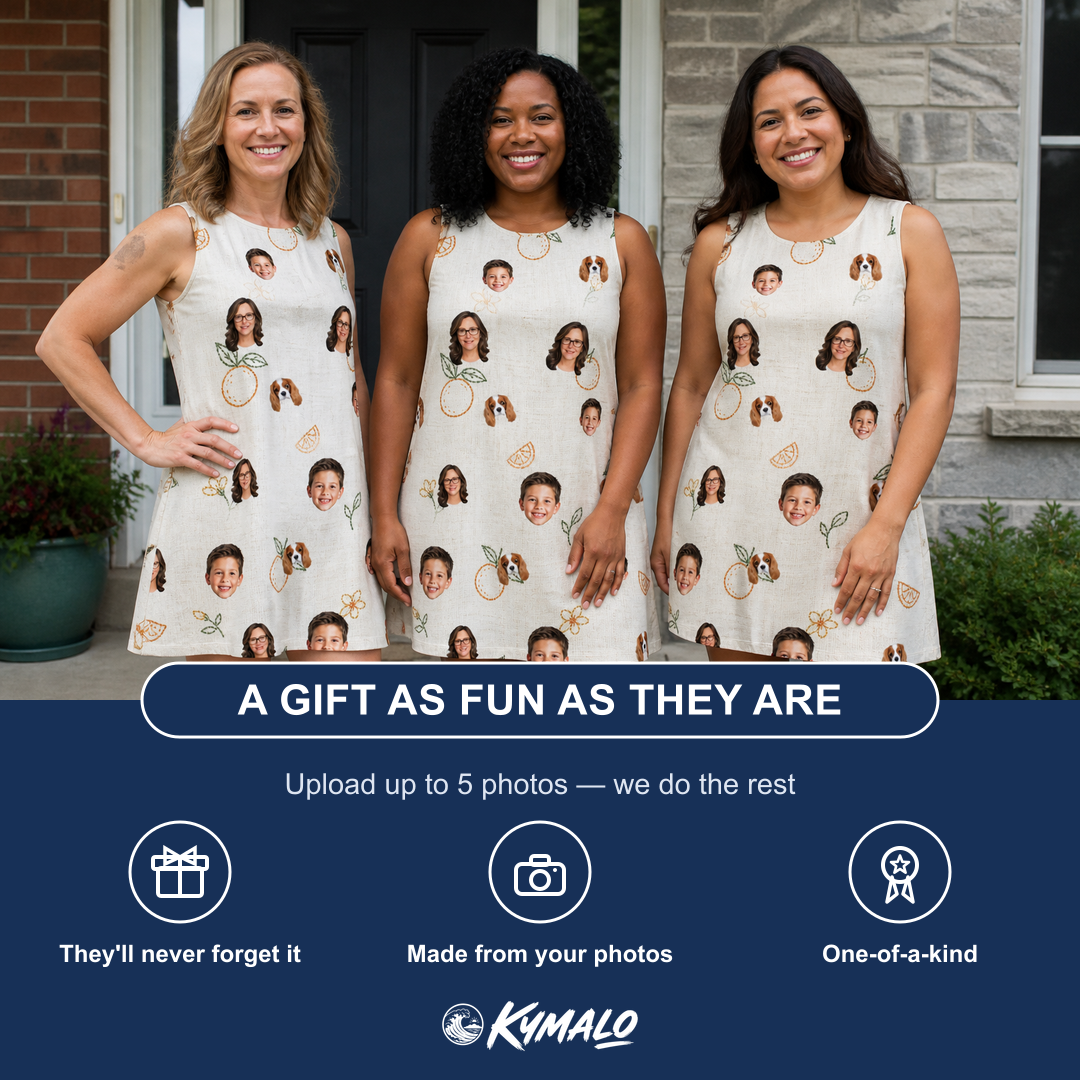 Friends in matching Women's Mandarin Moxie Custom Face Tank Dress — a group gift photo