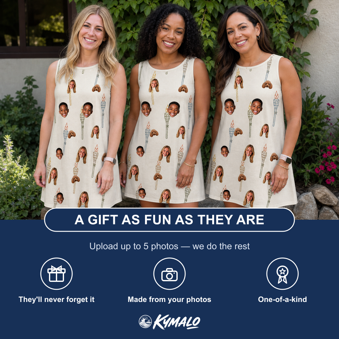 Friends in matching Women's Brazier Bohemia Custom Face Tank Dress — a group gift photo