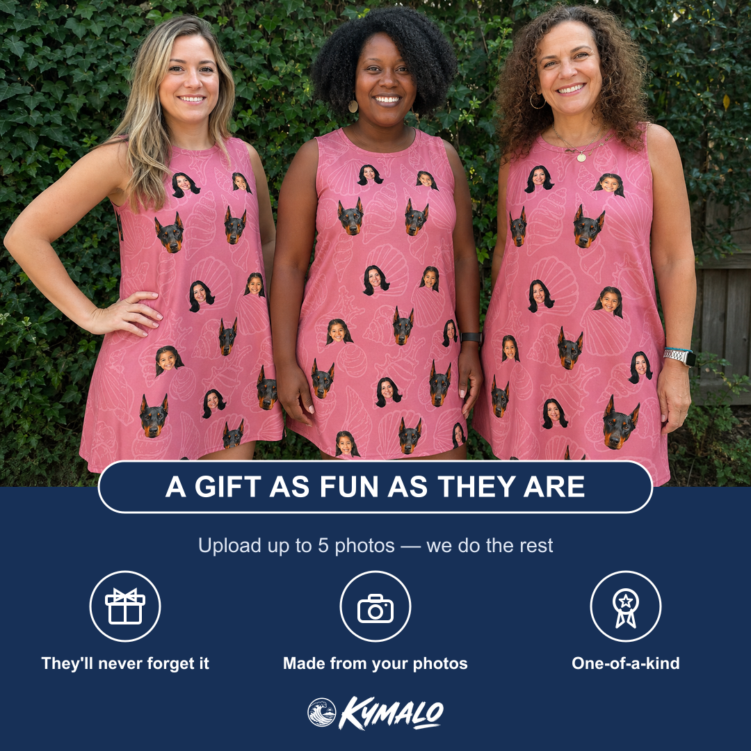 Friends in matching Women's Tidal Trinkets Custom Face Tank Dress — a group gift photo