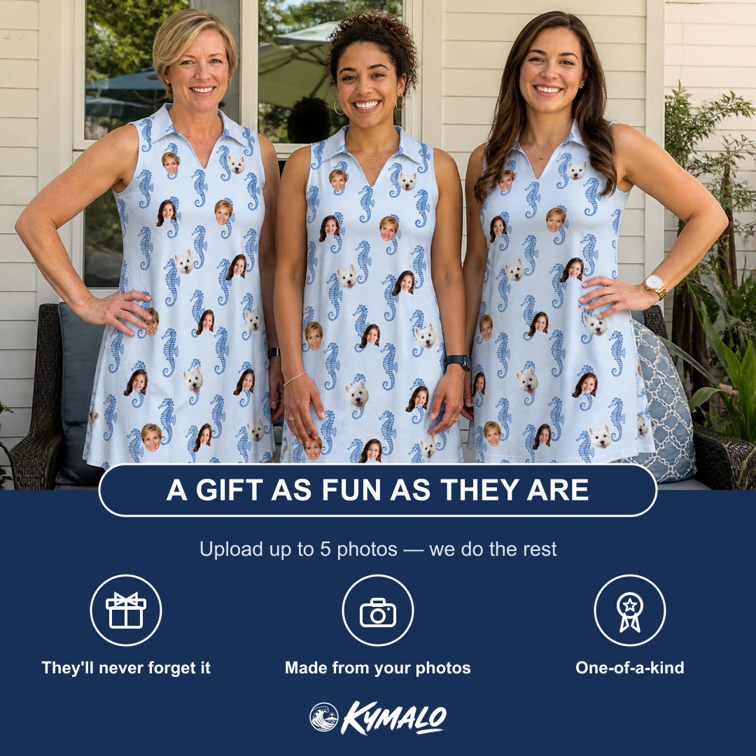 Friends in matching Women's Bridle Bubbles Custom Face V-Neck Dress — a group gift photo