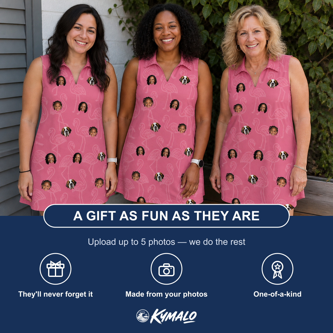 Friends in matching Women's Beakside Belles Custom Face V-Neck Dress — a group gift photo