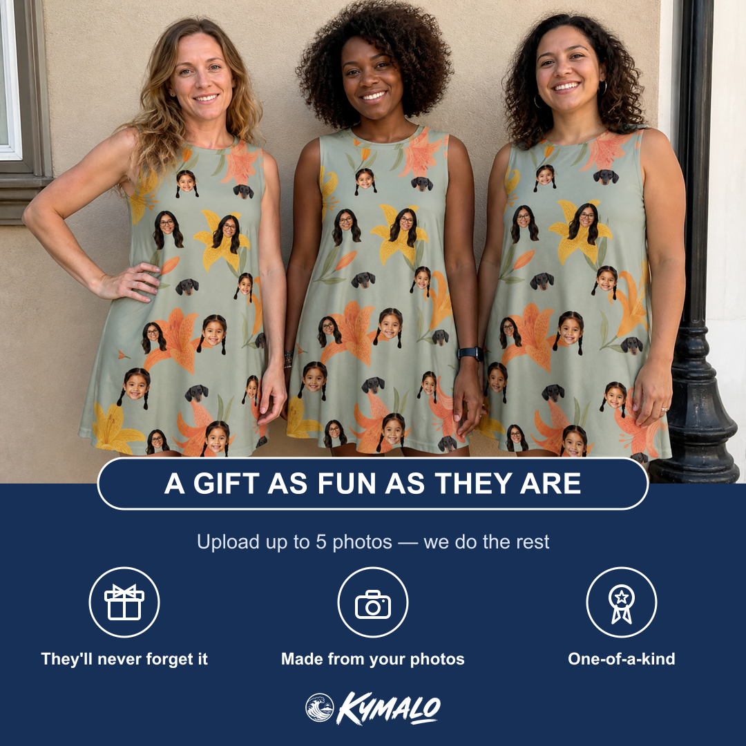Friends in matching Women's Corolla Carnival Custom Face Tank Dress — a group gift photo