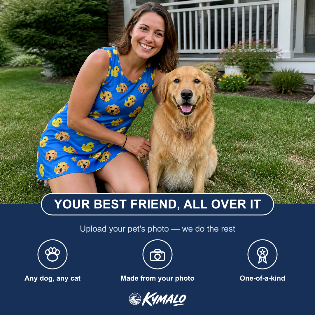 Friends in matching Women's Bark Bath Custom Dog Face Tank Dress — a group gift photo