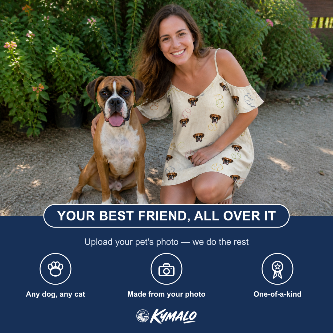 Friends in matching Women's Rally Retrievers Custom Dog Face Off-Shoulder Dress — a group gift photo