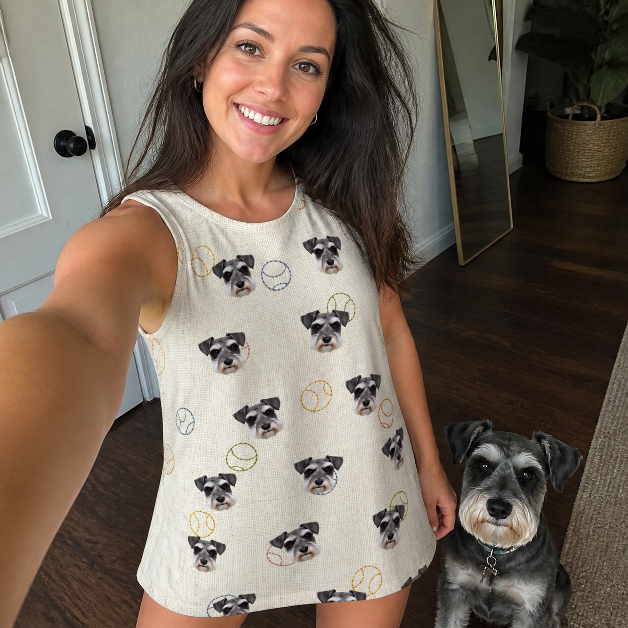 Selfie with the pet whose face is printed all over this Women's Rally Retrievers Custom Dog Face Tank Dress