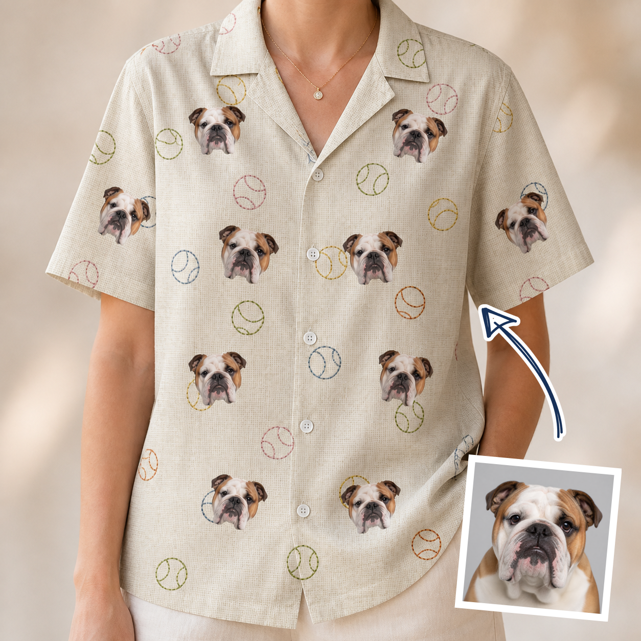 Woman wearing Women's Rally Retrievers Custom Dog Face Hawaiian Shirt — custom faces printed all-over
