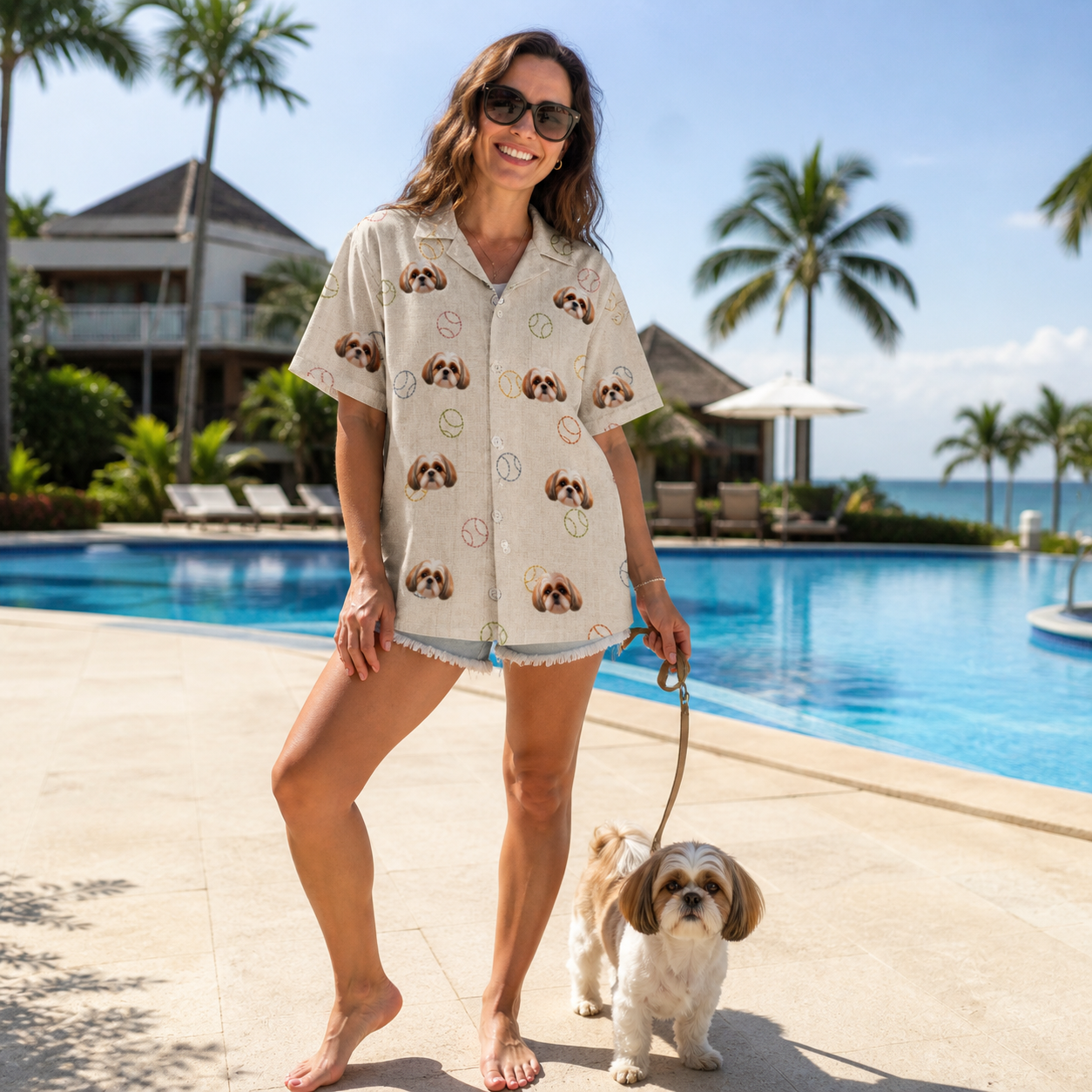 Full-length photo with the pet printed all over this Women's Rally Retrievers Custom Dog Face Hawaiian Shirt