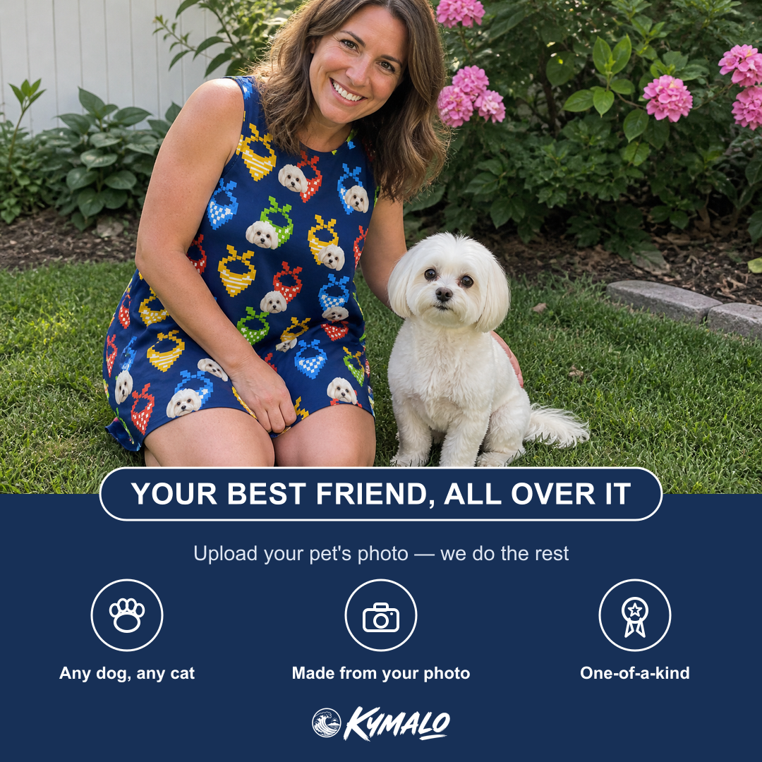 Friends in matching Women's Pawsome Paisley Custom Dog Face Tank Dress — a group gift photo