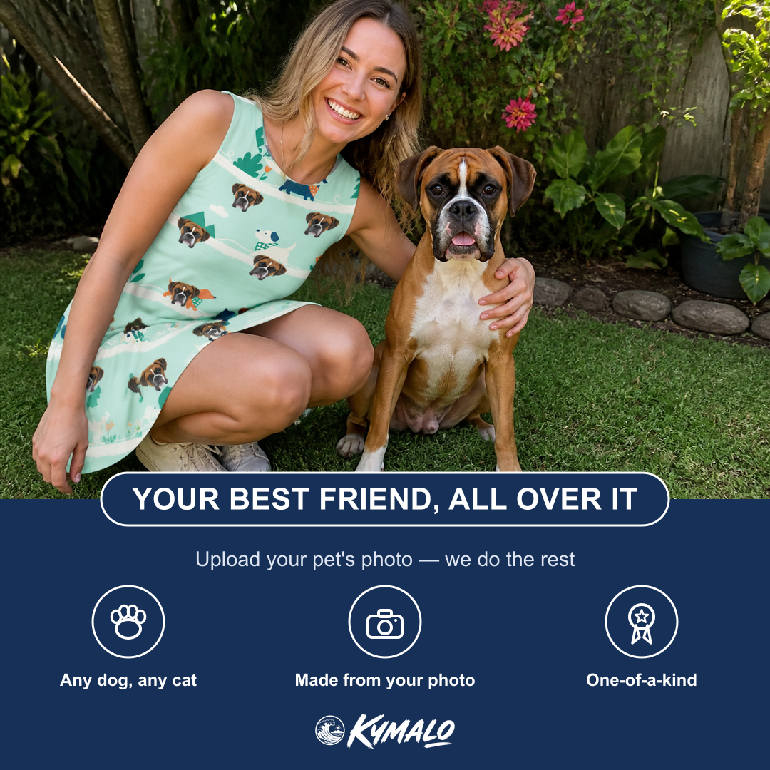 Friends in matching Women's Kerchief Kapers Custom Dog Face Tank Dress — a group gift photo