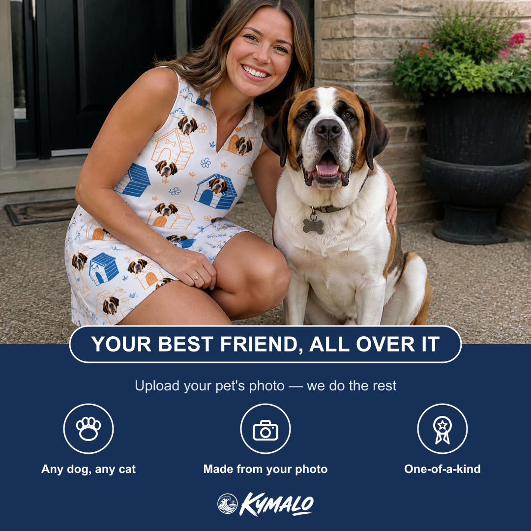 Friends in matching Women's Yap Yurts Custom Dog Face V-Neck Dress — a group gift photo