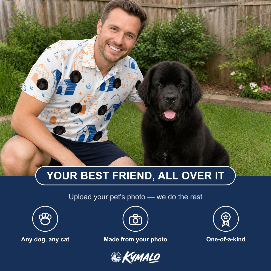 Friends in matching Men's Yap Yurts Custom Dog Face Polo Shirt — a group gift photo