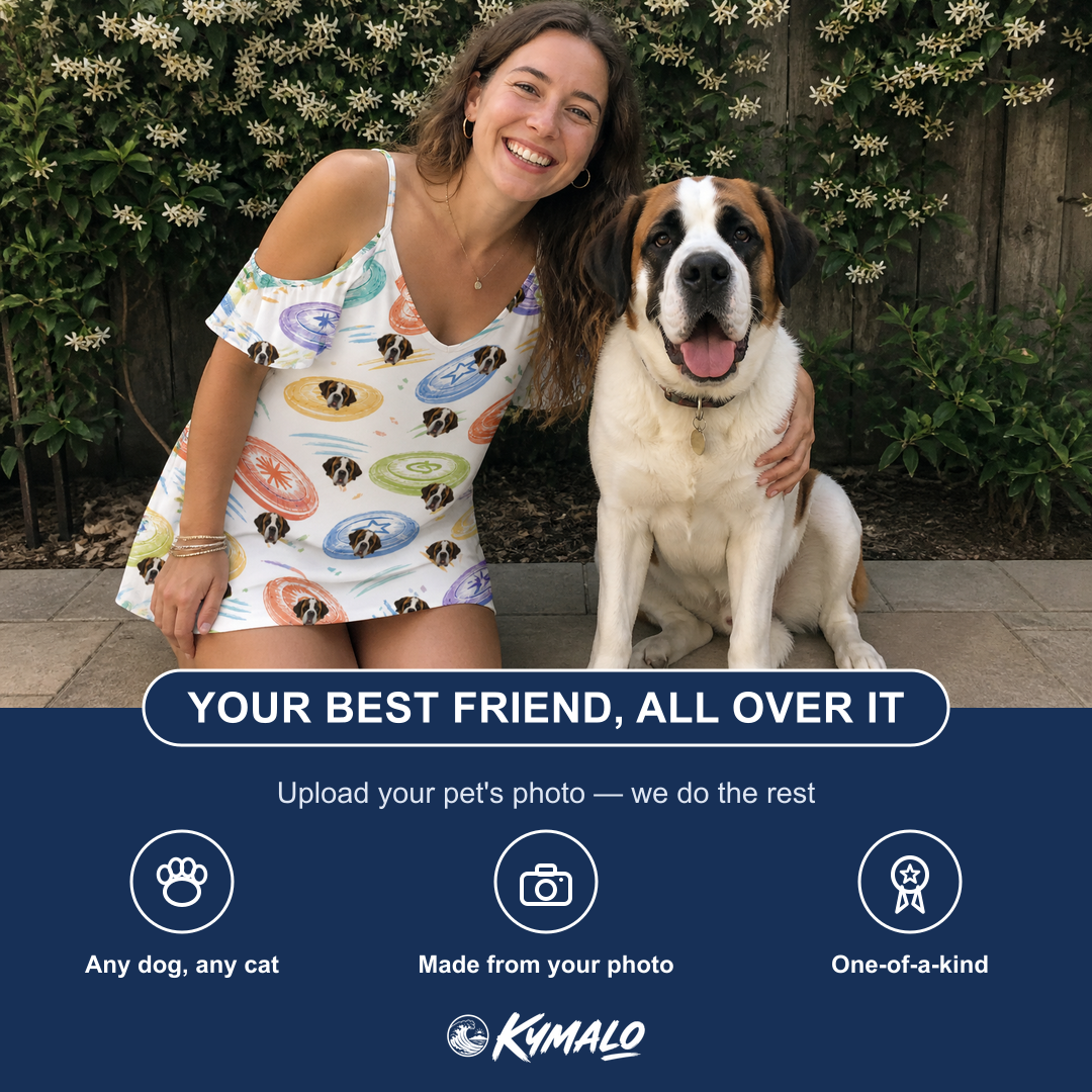 Friends in matching Women's Disc Dogs Custom Dog Face Off-Shoulder Dress — a group gift photo