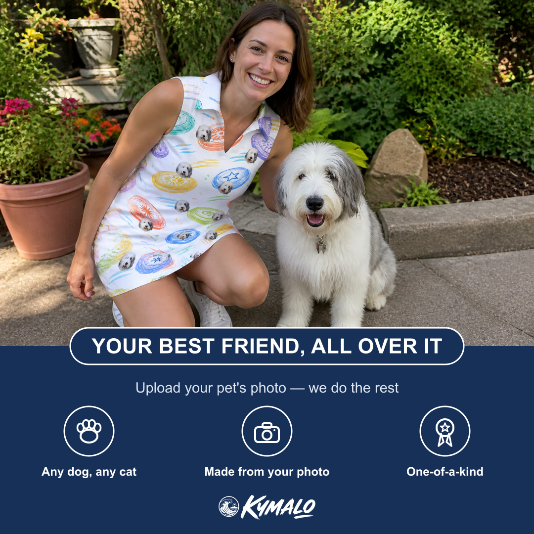 Friends in matching Women's Disc Dogs Custom Dog Face V-Neck Dress — a group gift photo