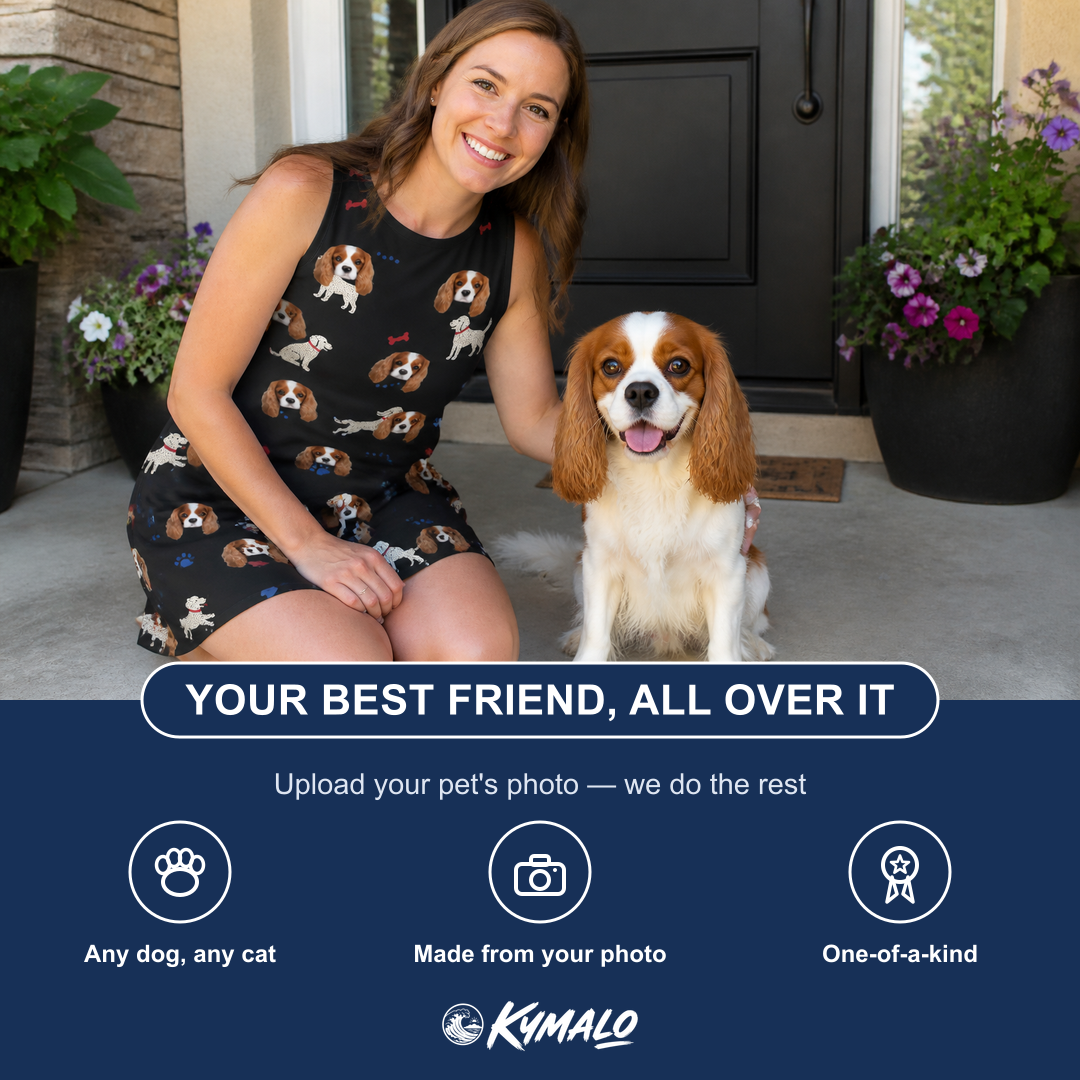 Friends in matching Women's Doggo Dandies Custom Dog Face Tank Dress — a group gift photo