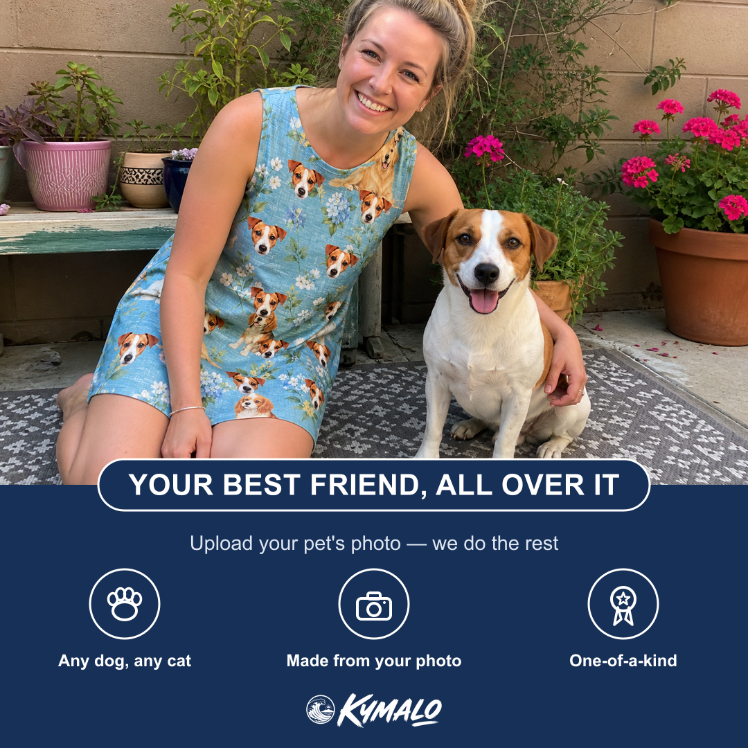 Friends in matching Women's Doggone Doodles Custom Dog Face Tank Dress — a group gift photo
