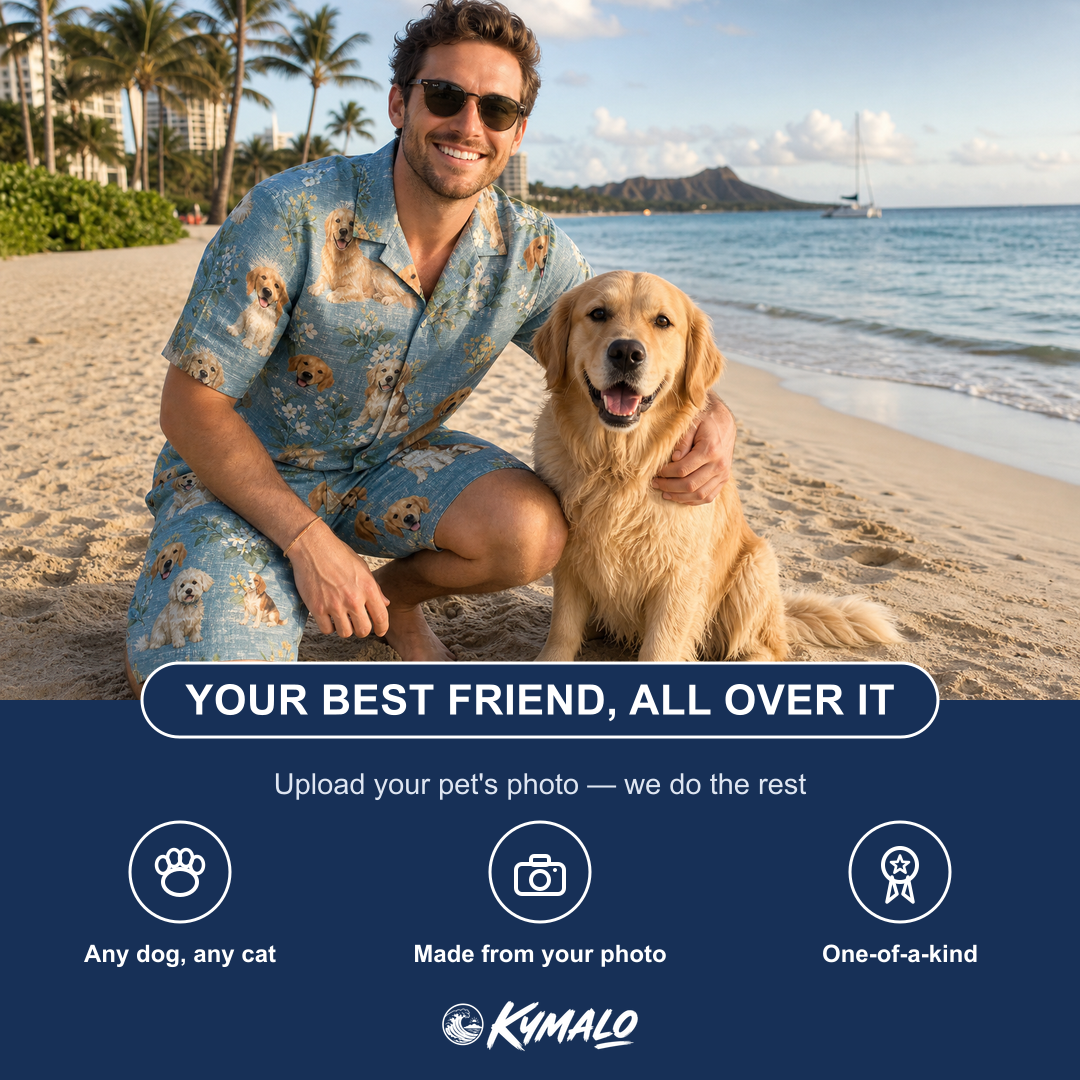Friends in matching Men's Doggone Doodles Custom Dog Face Shirt & Shorts Set — a group gift photo
