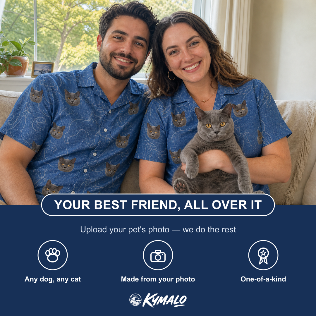 Friends in matching Men's Mittens Mingle Custom Cat Face Hawaiian Shirt — a group gift photo