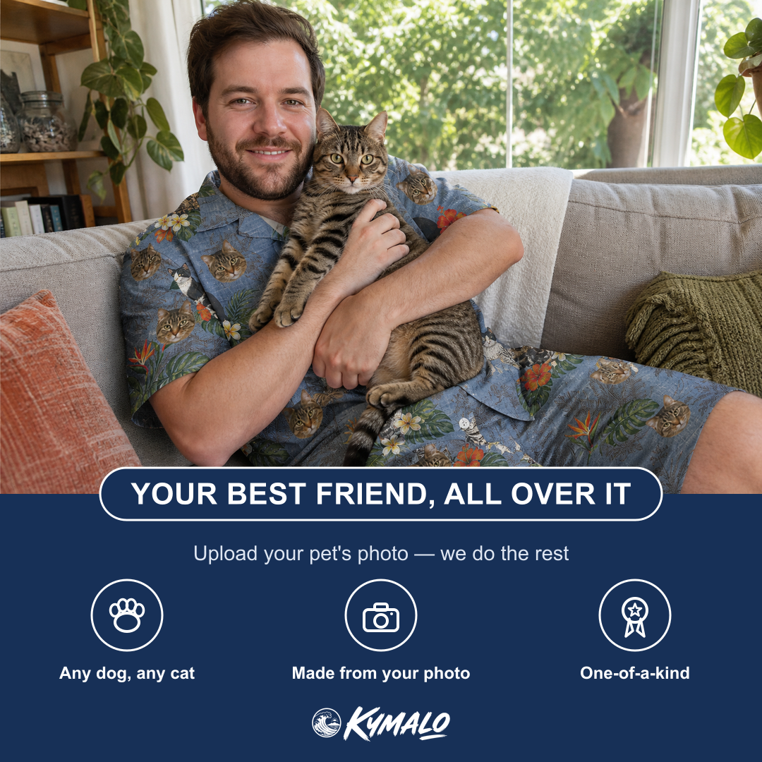 Friends in matching Men's Kitten Kaboodle Custom Cat Face Shirt & Shorts Set — a group gift photo