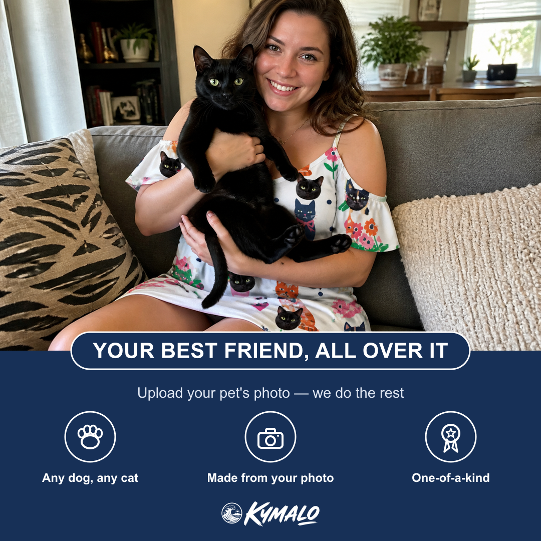 Friends in matching Women's Furball Follies Custom Cat Face Off-Shoulder Dress — a group gift photo