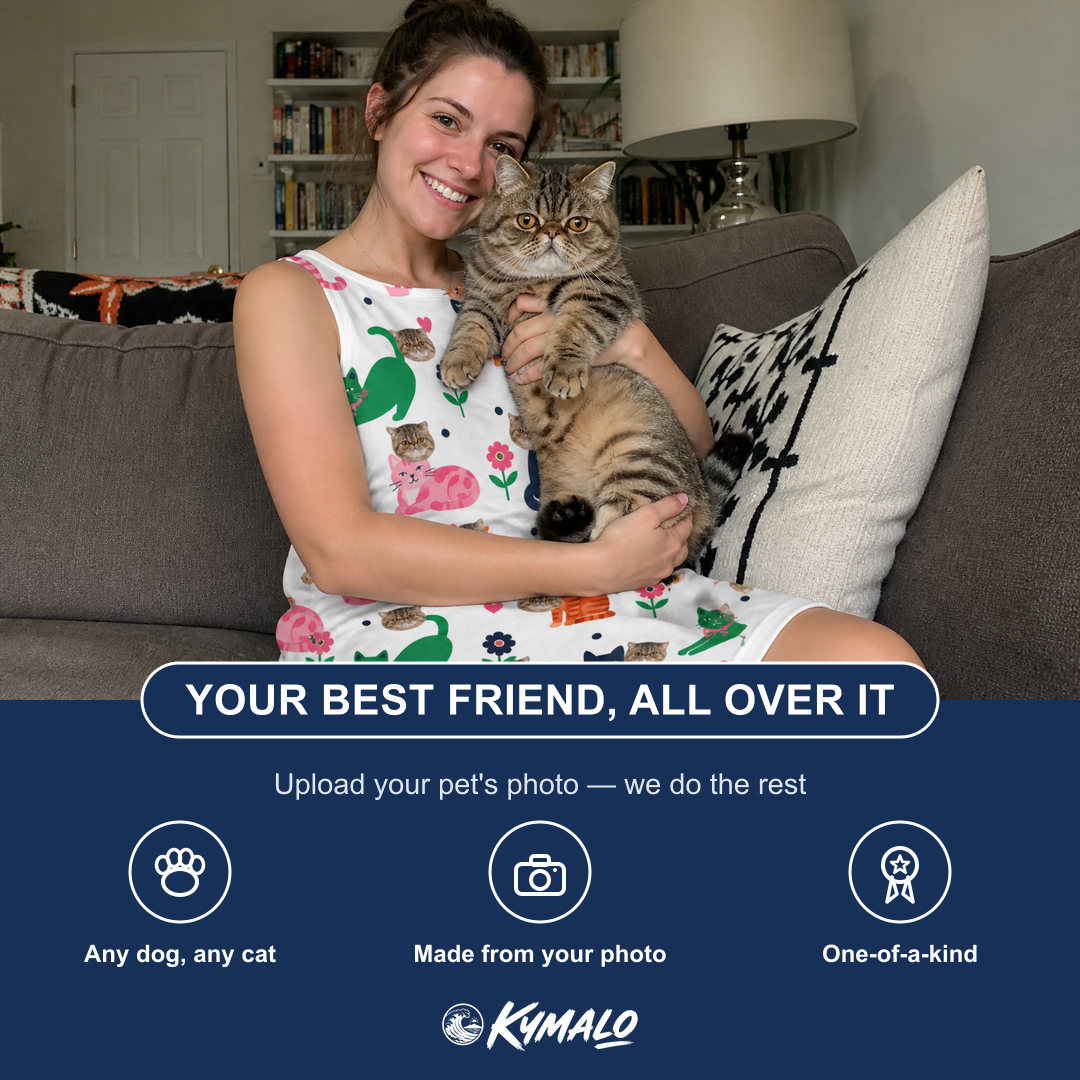Friends in matching Women's Furball Follies Custom Cat Face Tank Dress — a group gift photo