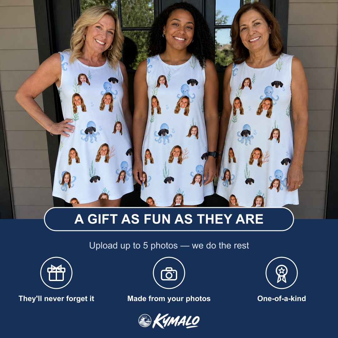 Friends in matching Women's Tentacle Tickle Custom Face Tank Dress — a group gift photo